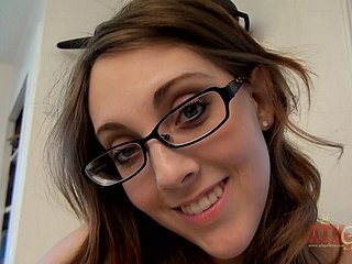 Hot joyless in glasses Nickey Hunter fingerbangs her wet pussy whimpering added to orgasming